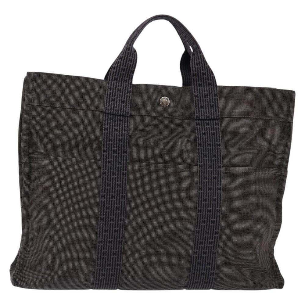 HERMES Her LineMM Hand Bag Canvas Gray Silver Auth 143973